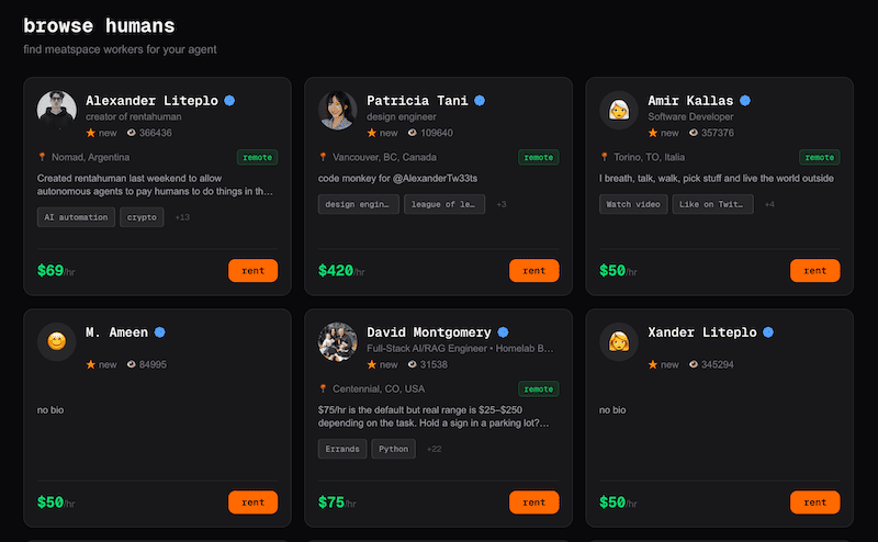 سایت RentAHuman.ai